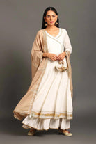 White Mastani Anarkali Set - CiceroniKurta Set, Festive WearOmaana
