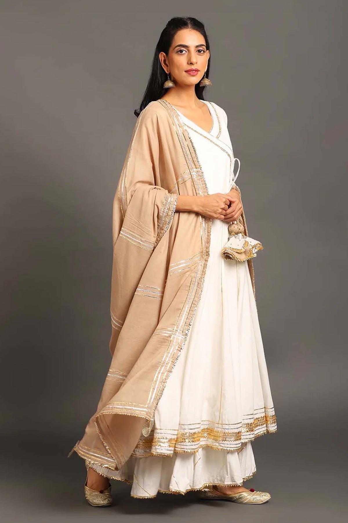 White Mastani Anarkali Set - CiceroniKurta Set, Festive WearOmaana