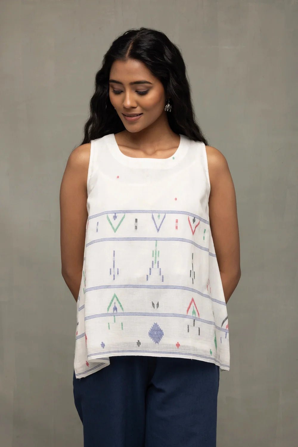 White Mist Cotton Jamdani Top - CiceroniTopsSutra Art of Clothing