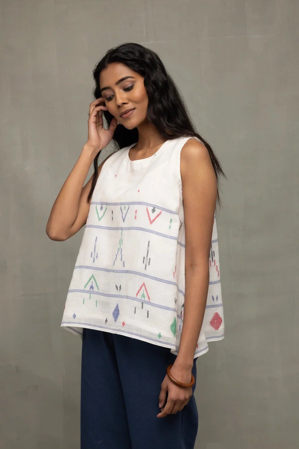 White Mist Cotton Jamdani Top - CiceroniTopsSutra Art of Clothing