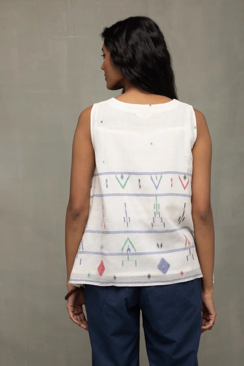 White Mist Cotton Jamdani Top - CiceroniTopsSutra Art of Clothing