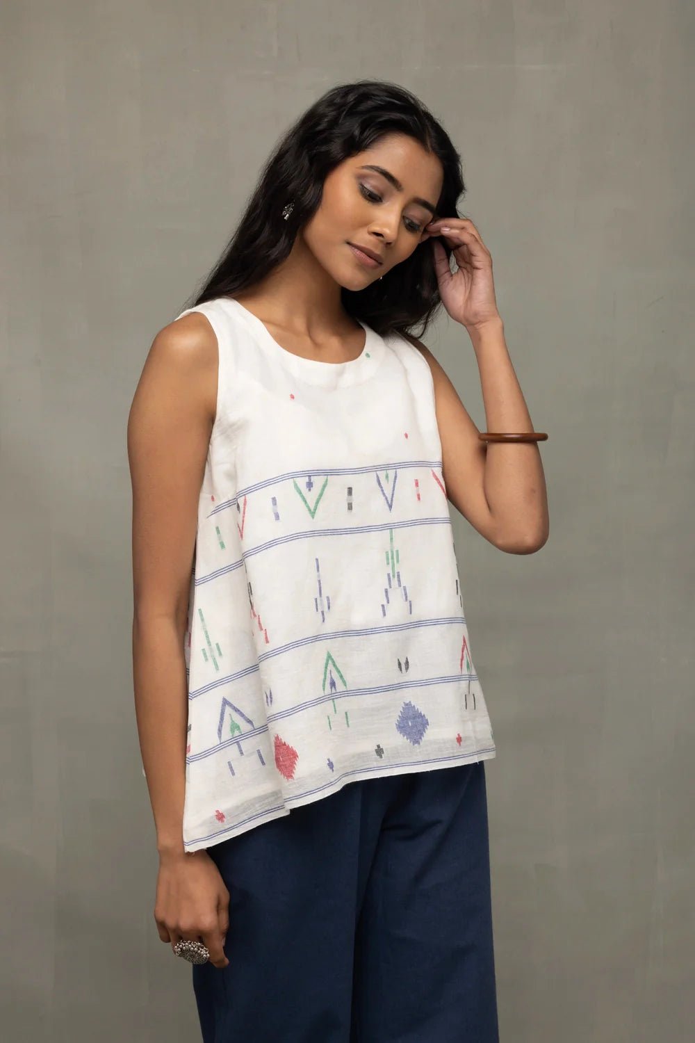 White Mist Cotton Jamdani Top - CiceroniTopsSutra Art of Clothing