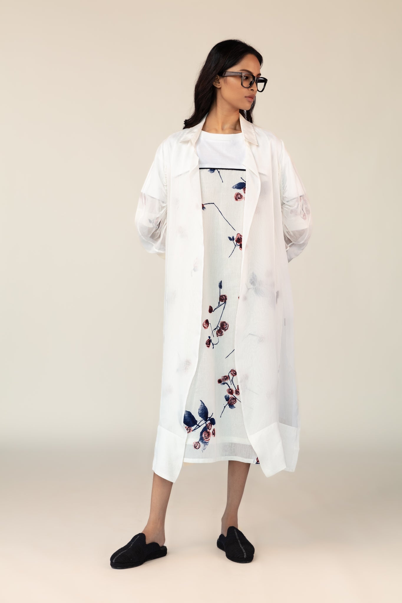 White Overlay Shift Dress Set - CiceroniJacketsOtouto