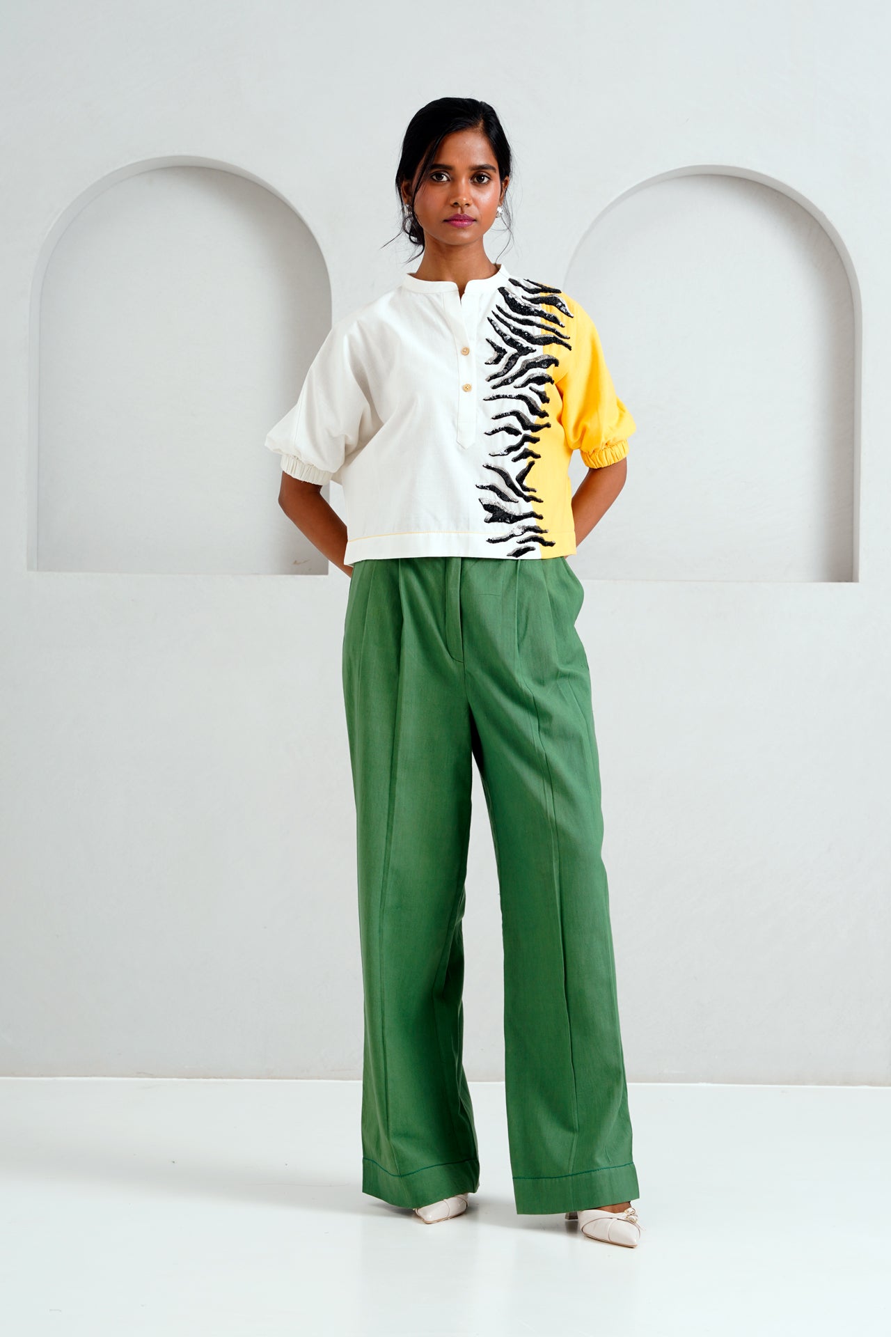 White Terra - Tiger Top + Pleated Long Pants - CiceroniCo - ord SetMadder Much