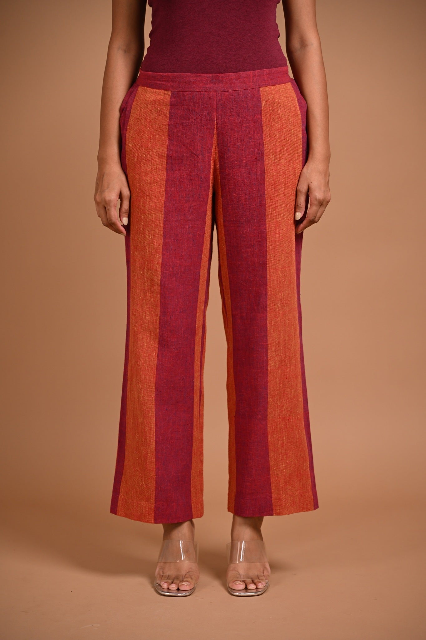 Wide Striped Pants in Red - CiceroniPantsRang by Rajvi