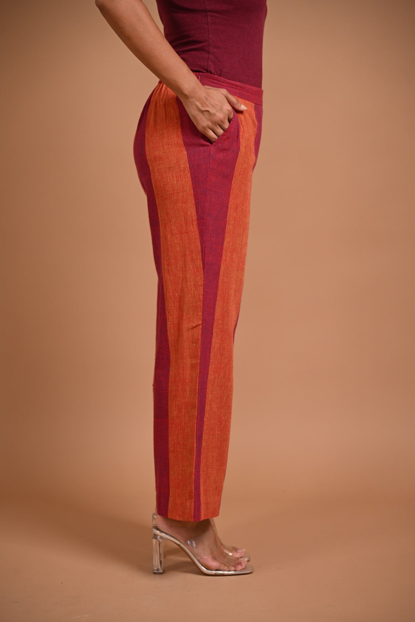 Wide Striped Pants in Red - CiceroniPantsRang by Rajvi