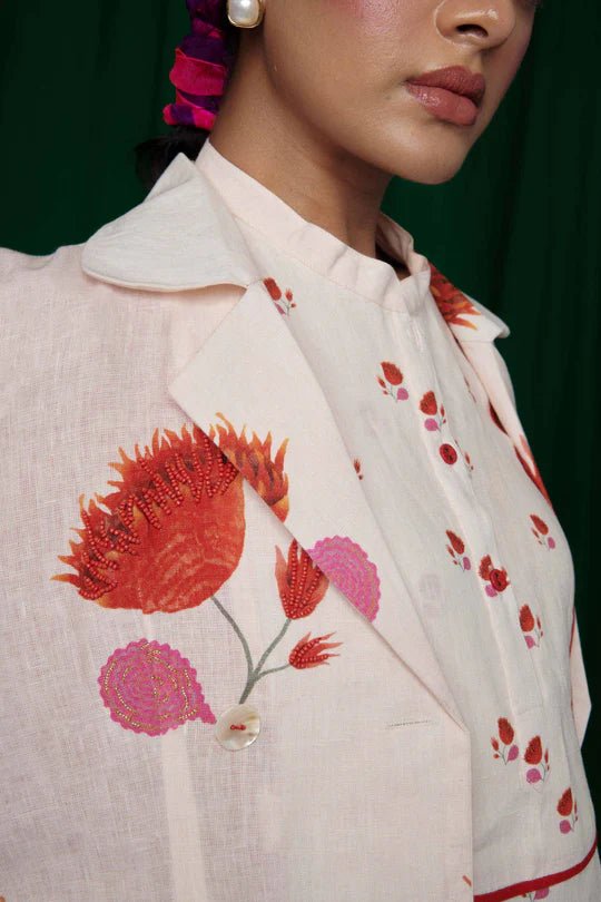 Wildflower Linen Jacket and Lounge Pants - CiceroniCo - ord SetSaphed