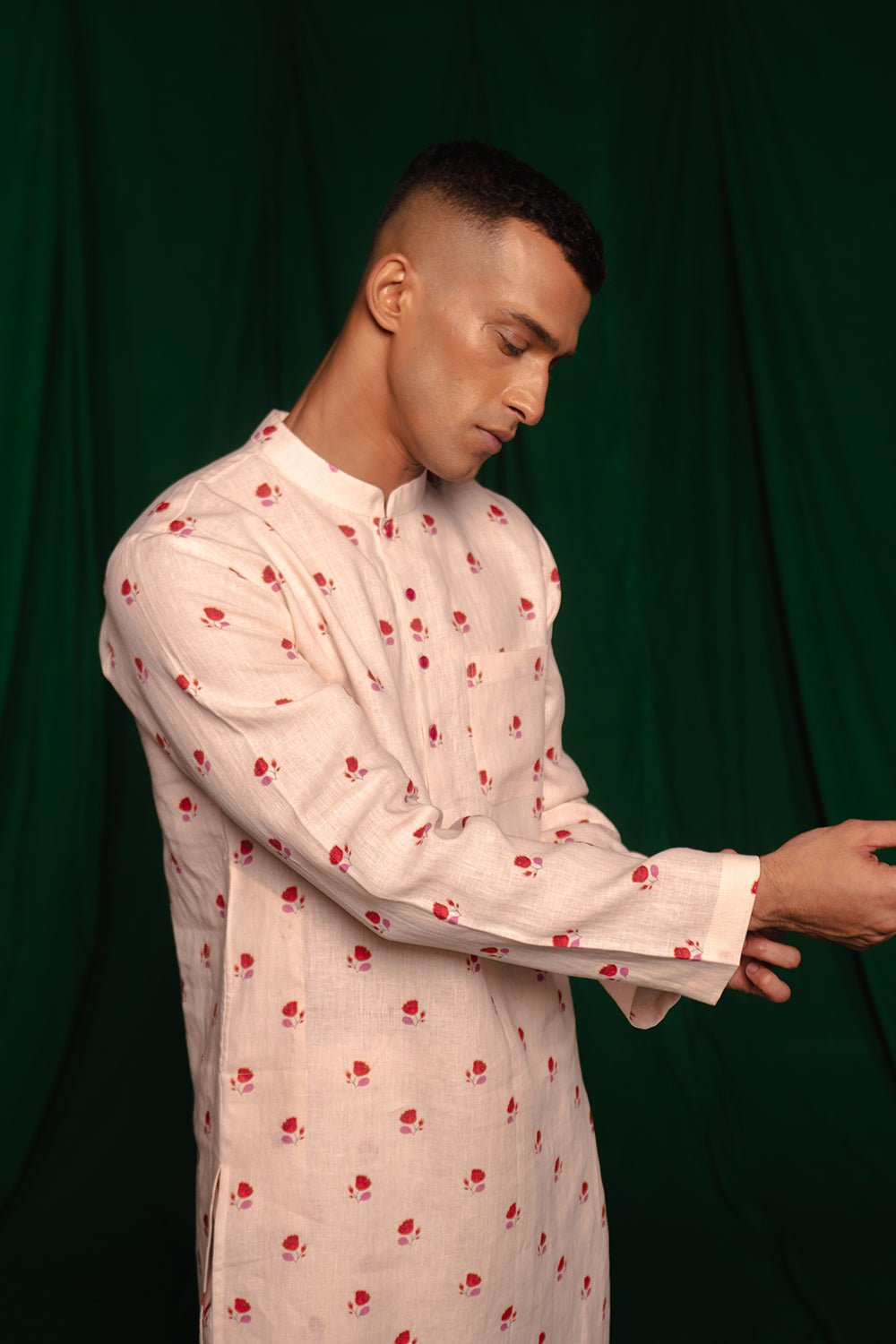 Wildflower Linen Men's Kurta Set - CiceroniKurta Set, Festive WearSaphed