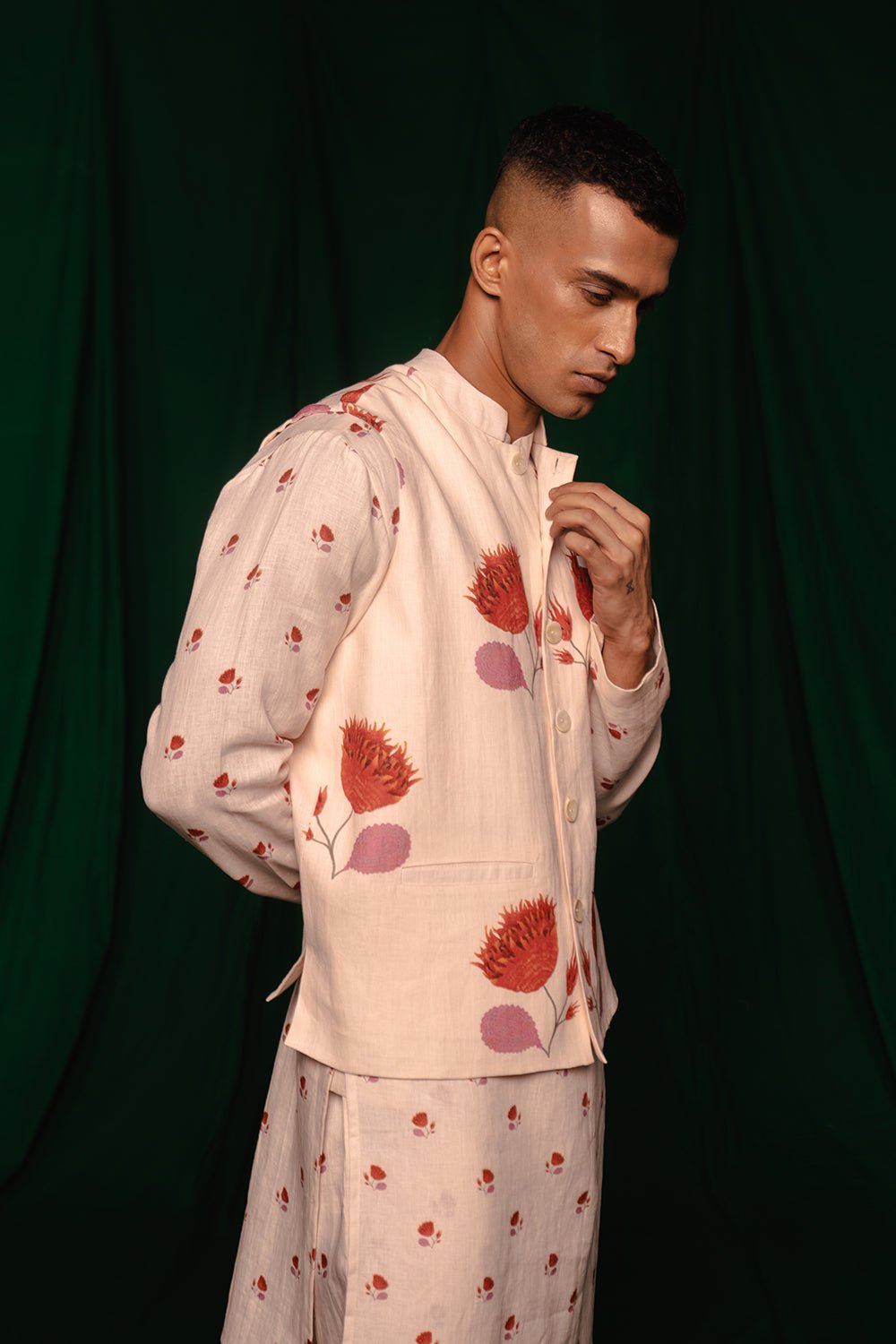 Wildflower Linen Nehru Jacket - CiceroniJacketsSaphed