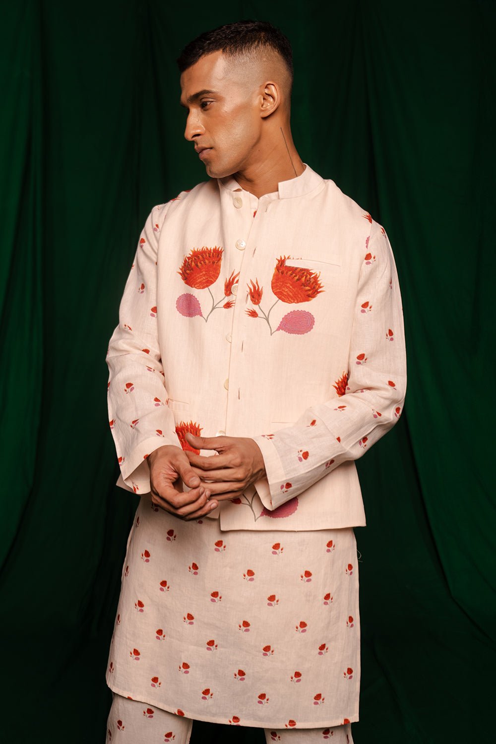 Wildflower Linen Nehru Jacket - CiceroniJacketsSaphed