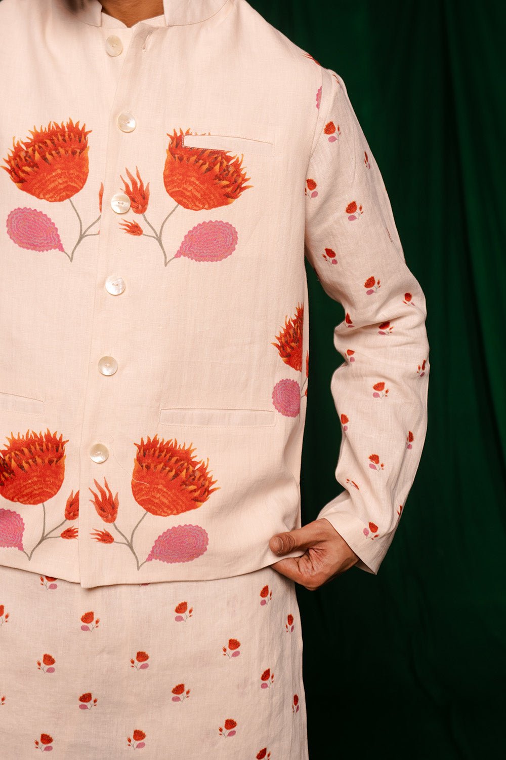 Wildflower Linen Nehru Jacket - CiceroniJacketsSaphed