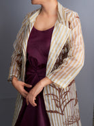 Wine Chanderi Dress & White Gold Botanical Trench Set - CiceroniDressesOtouto