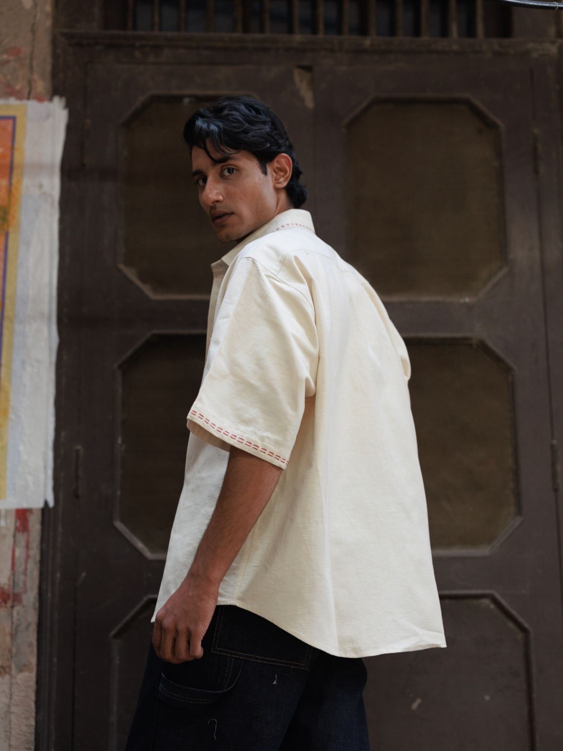 Winglore - Beige Appliqué Hand Embroiderd Pure Linen Vine Oversized Shirt - CiceroniUnisex ShirtsWinglore