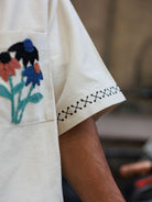 Winglore - Beige Appliqué Hand Embroiderd Pure Linen Wildflower Oversized Shirt - CiceroniUnisex ShirtsWinglore