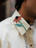 Winglore - Beige Appliqué Hand Embroiderd Pure Linen Wildflower Oversized Shirt - CiceroniUnisex ShirtsWinglore