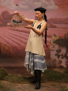 Winglore - Beige Hand Embroiderd Slub Cotton Moths Tunic Halter Top - CiceroniTopsWinglore