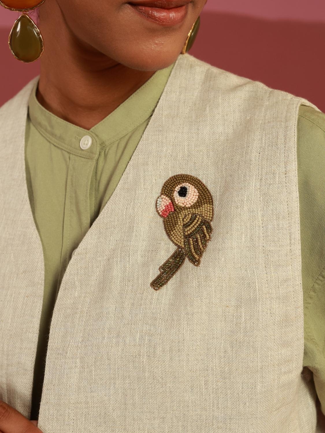 Winglore - Beige Hand Embroidered Parakeets Gilet - CiceroniJacketsWinglore