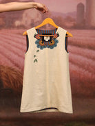 Winglore - Beige Linen Hand Embroidered Summer Monkeys Short Dress - CiceroniDressesWinglore