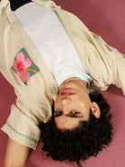 Winglore - Beige Pocket Patch Hand Embroiderd Pure Linen Oversized Shirt - CiceroniUnisex ShirtsWinglore