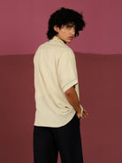 Winglore - Beige Pocket Patch Hand Embroiderd Pure Linen Oversized Shirt - CiceroniUnisex ShirtsWinglore