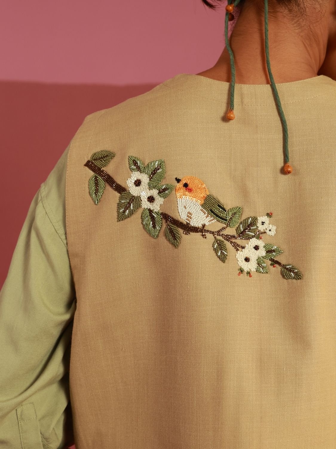 Winglore - Beige The Perch Hand Embroidered Gilet - CiceroniJacketsWinglore