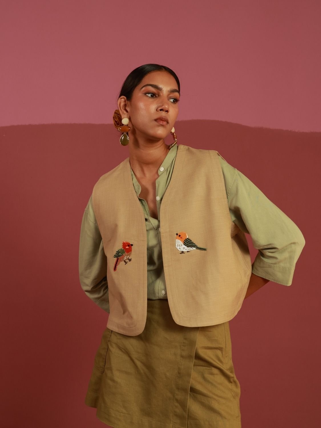 Winglore - Beige The Perch Hand Embroidered Gilet - CiceroniJacketsWinglore