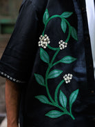 Winglore - Black Appliqué Hand Embroiderd Pure Linen Vine Oversized Shirt - CiceroniUnisex ShirtsWinglore