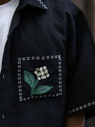 Winglore - Black Appliqué Hand Embroiderd Pure Linen Vine Oversized Shirt - CiceroniUnisex ShirtsWinglore