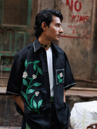 Winglore - Black Appliqué Hand Embroiderd Pure Linen Vine Oversized Shirt - CiceroniUnisex ShirtsWinglore