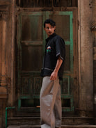 Winglore - Black Appliqué Hand Embroiderd Pure Linen Wildflower Oversized Shirt - CiceroniUnisex ShirtsWinglore