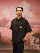 Winglore - Black Bold Black Patch Hand Embroiderd Pure Linen Oversized Shirt - CiceroniUnisex ShirtsWinglore