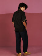 Winglore - Black Hand Embroiderd Fish Pure Linen Oversized Shirt - CiceroniUnisex ShirtsWinglore