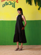 Winglore - Black Linen Hand Embroidered Halter Tent Dress - CiceroniDressesWinglore