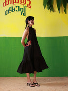 Winglore - Black Linen Hand Embroidered Halter Tent Dress - CiceroniDressesWinglore
