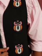 Winglore - Black Linen Hand Embroidered Hooters Owl Gilet - CiceroniJacketsWinglore