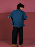 Winglore - Blue Hand Embroiderd Pure Linen Oversized Shirt - CiceroniUnisex ShirtsWinglore