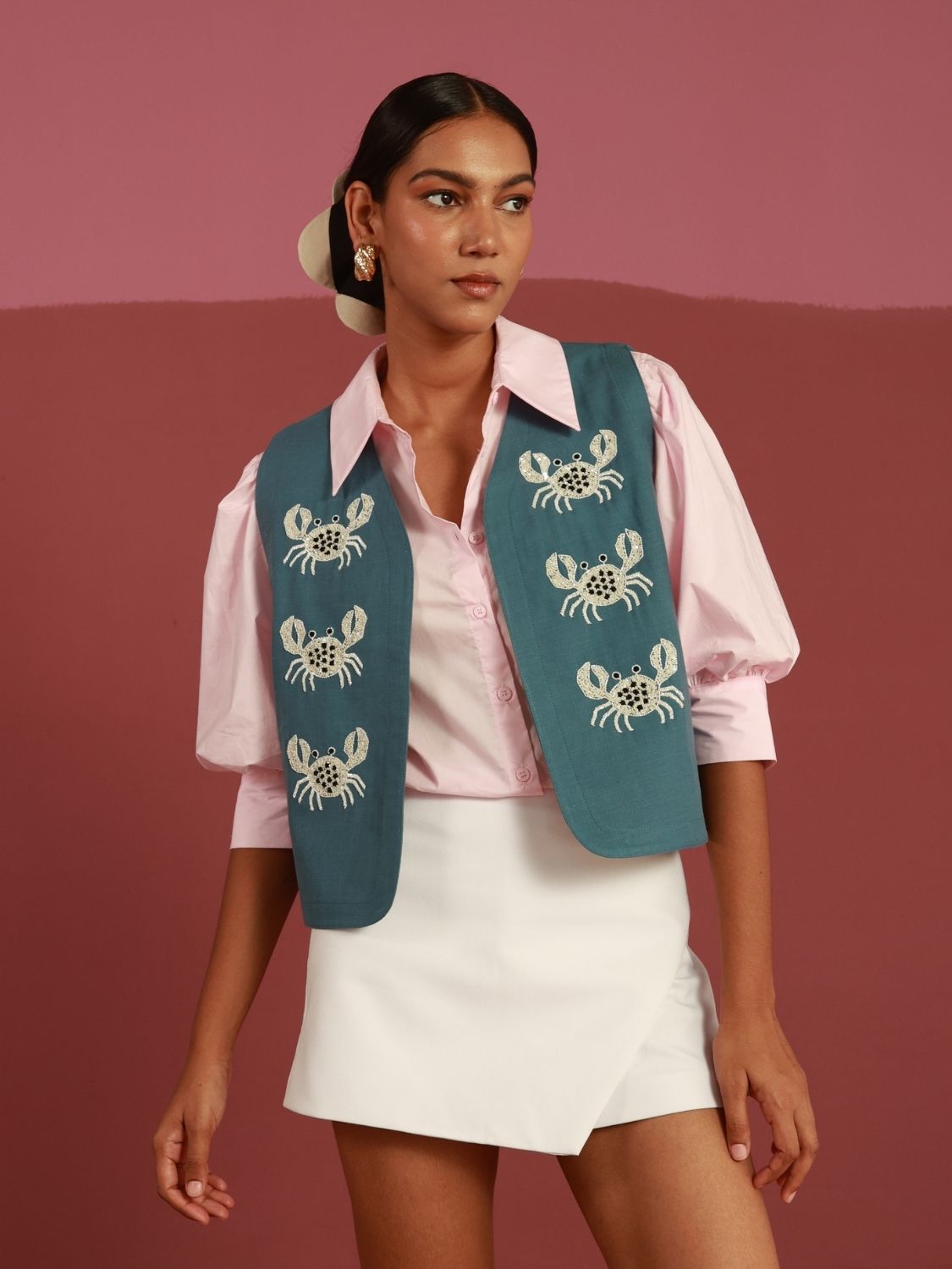 Winglore - Blue The Crabby Edit Hand-Embroidered Gilet - CiceroniJacketsWinglore