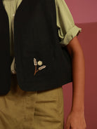 Winglore - Bold Black Patch Hand Embroidered Gilet - CiceroniJacketsWinglore
