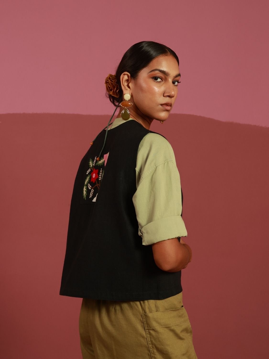 Winglore - Bold Black Patch Hand Embroidered Gilet - CiceroniJacketsWinglore