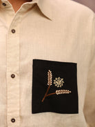 Winglore - Cream Bold Black Patch Hand Embroiderd Pure Linen Oversized Shirt - CiceroniUnisex ShirtsWinglore