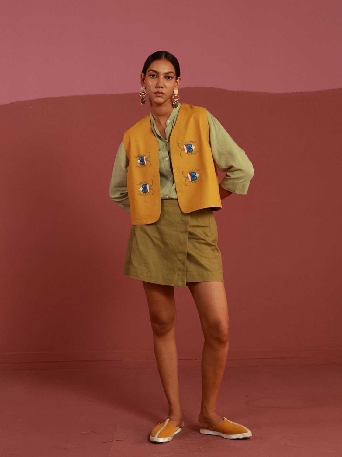 Winglore - Golden Yellow Bug Me Not Hand Embroidered Gilet - CiceroniJacketsWinglore