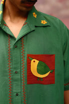 Winglore - Green Hand Embroiderd Pure Linen Birdy Oversized Shirt - CiceroniUnisex ShirtsWinglore
