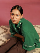 Winglore - Green Hand Embroiderd Pure Linen Ladybug Oversized Shirt - CiceroniUnisex ShirtsWinglore