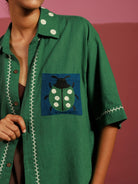 Winglore - Green Hand Embroiderd Pure Linen Ladybug Oversized Shirt - CiceroniUnisex ShirtsWinglore