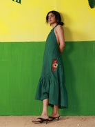 Winglore - Green Linen Hand Embroidered Halter Tent Dress - CiceroniDressesWinglore