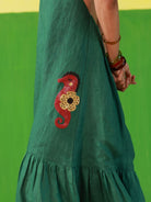 Winglore - Green Linen Hand Embroidered Halter Tent Dress - CiceroniDressesWinglore
