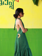 Winglore - Green Linen Hand Embroidered Halter Tent Dress - CiceroniDressesWinglore