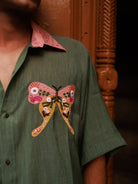 Winglore - Green Slub Cotton Hand-Embroidered Oversized Shirt - CiceroniUnisex ShirtsWinglore
