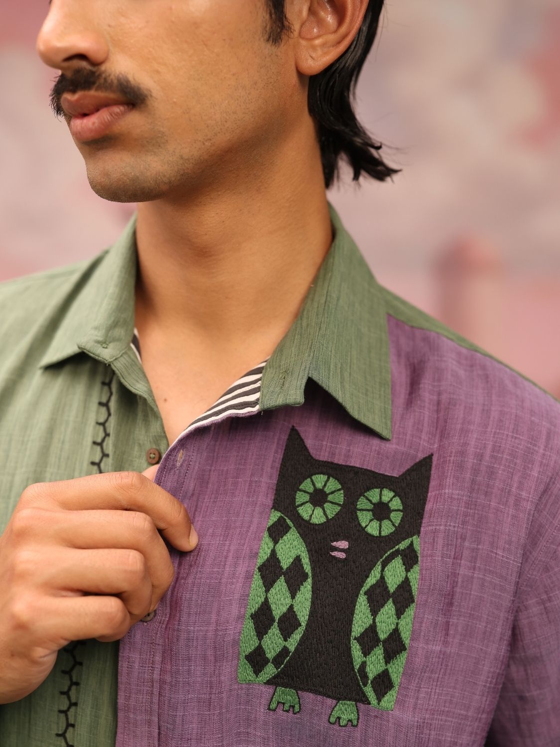 Winglore - Half and half: The Green Edition Owls Hand Embroidered Shirt & Pants - CiceroniCo-ord setWinglore