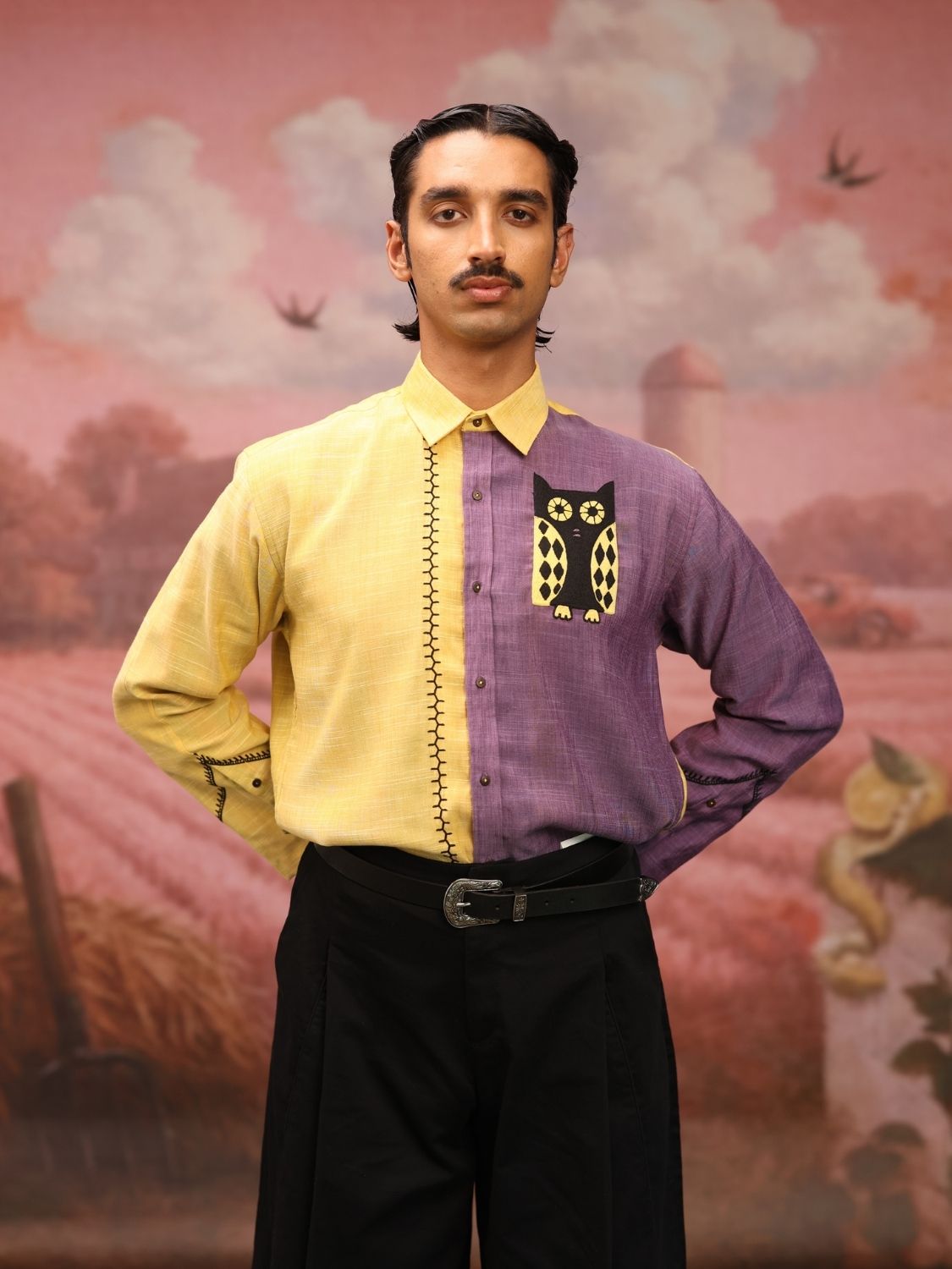 Winglore - Half and half: The Yellow Edition Owls Hand Embroidered Shirt & Pants - CiceroniCo-ord setWinglore